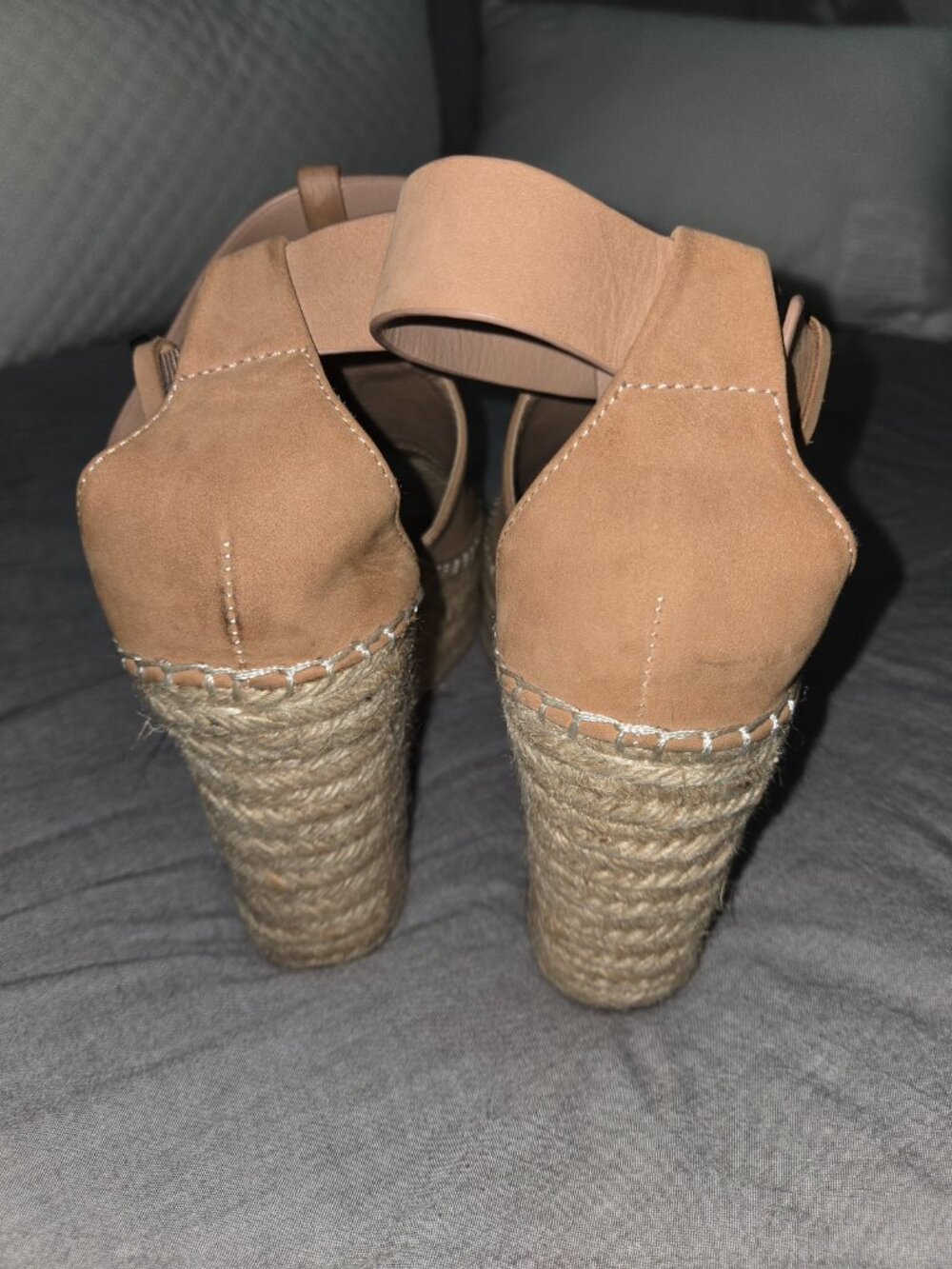 Marc Fisher Ltd Mlannie Nude Leather Platform Espadrille Wedge Sandals Size 8 - Picture 6 of 10